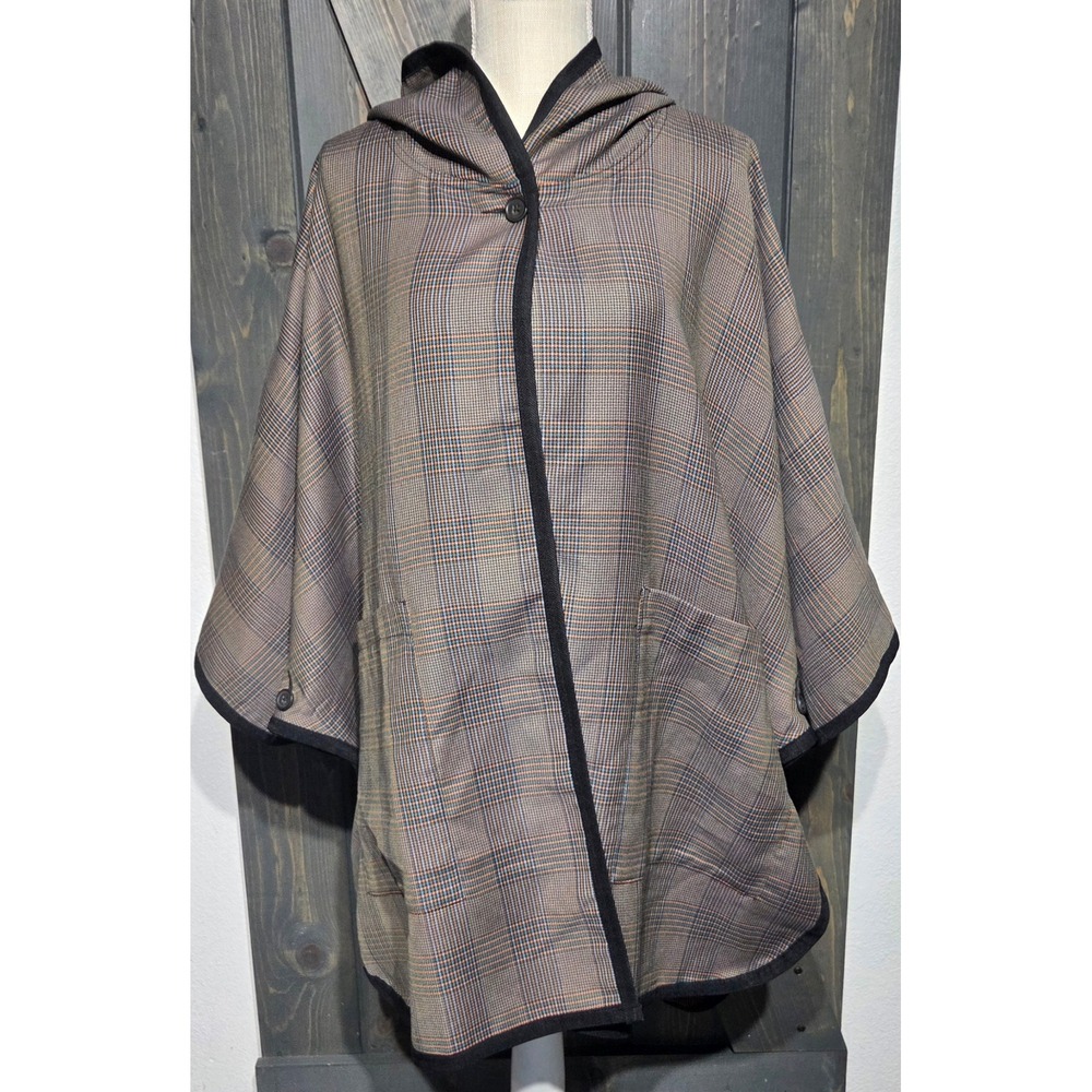 Cabi Baskerville Houndstooth Fall Reversible Cape Coat Topper Poncho M/L